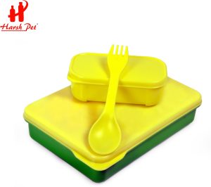 yellow and green tiffin box